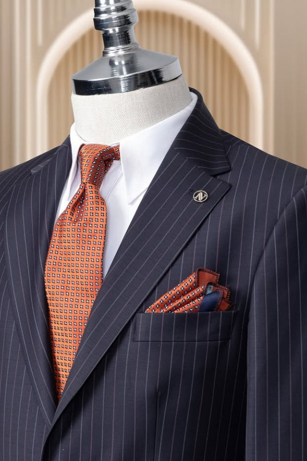 New Arrival Dark Navy Pinstriped Notch Lapel Business Men Suits
