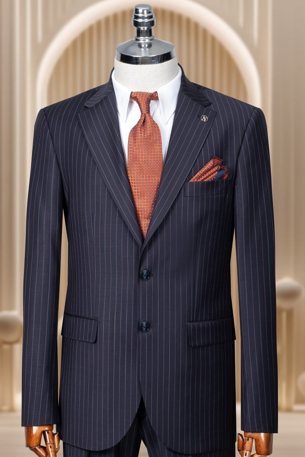 New Arrival Dark Navy Pinstriped Notch Lapel Business Men Suits