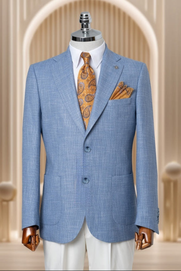 Cool Sky Blue Notch Lapel Slim Fit Business Men Suits
