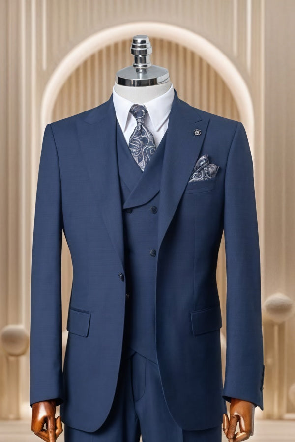 Formal Navy Blue 3 Pieces Best Fitted Business Suits With Vest