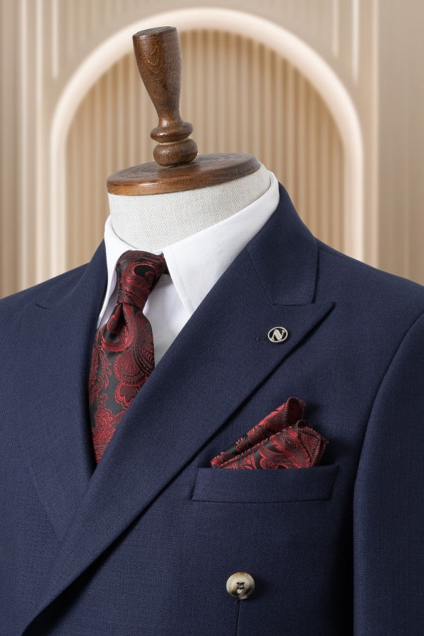 Modern Dark Navy Double Breasted Slim Fit Business Suits