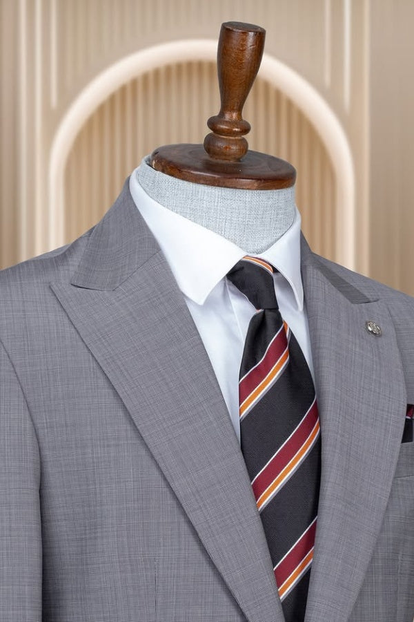 Simple Gray Peaked Lapel Fashion Men's Business Suits