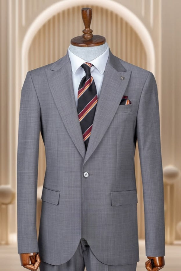 Simple Gray Peaked Lapel Fashion Men's Business Suits