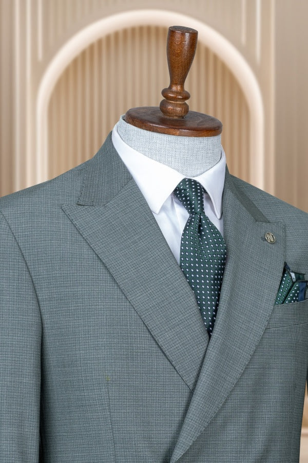 Light Gray-green Double Breasted Plaid Best Fitted Business Suits