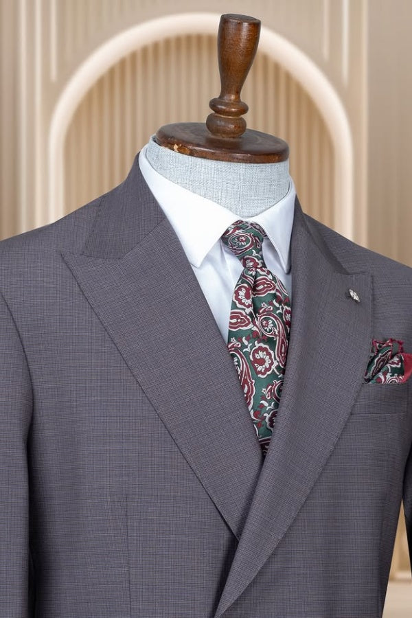 Bespoke Dark Gray Double Breasted Plaid Business Men Suits