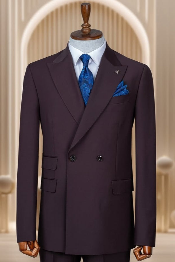 Trendy Dark Burgundy Double Breasted Men's Business Suits