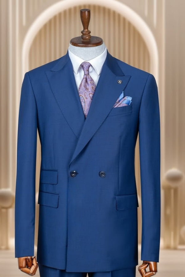 Glamorous Royal Blue Double Breasted Peaked Lapel Business Suits
