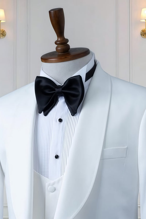 Best Fitted White 3 Pieces Shawl Lapel Wedding Men Suits