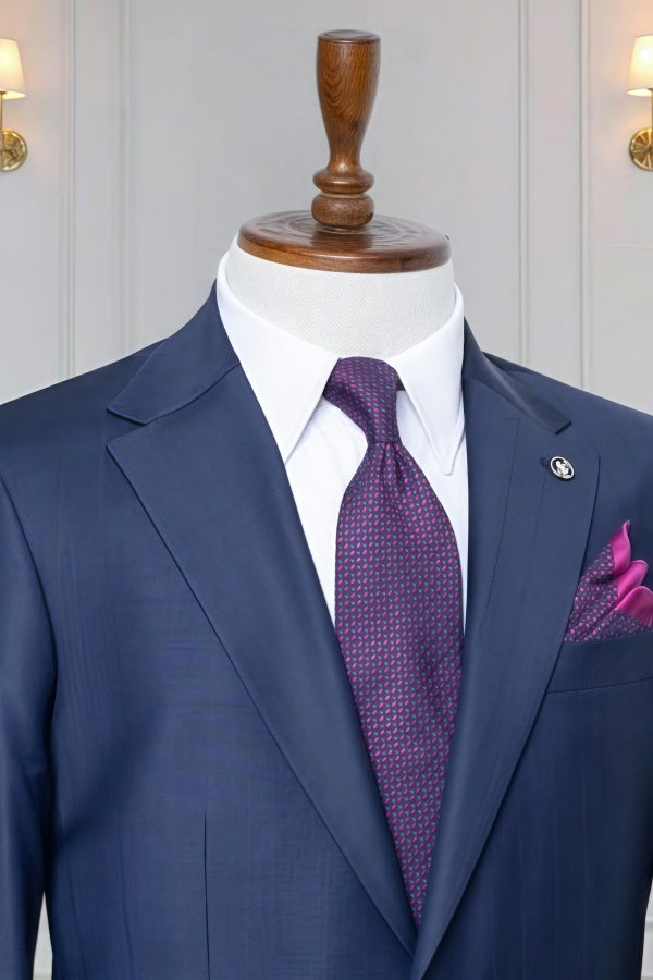 Big And Tall Navy Blue Notch Lapel Business Suits