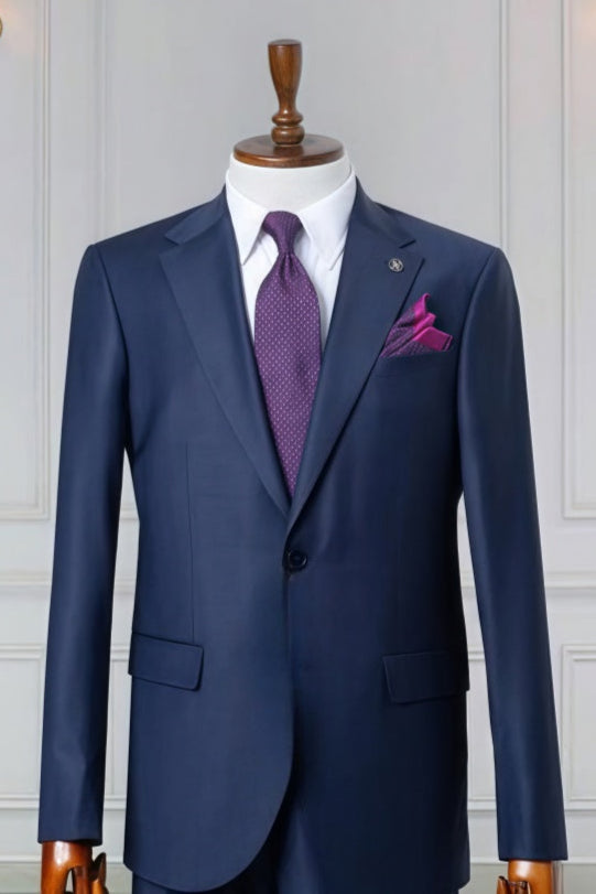 Big And Tall Navy Blue Notch Lapel Business Suits
