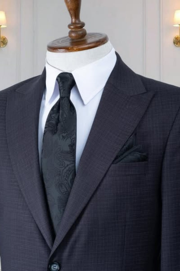 Big And Tall Dark Gray Peaked Lapel Business Suits For Men