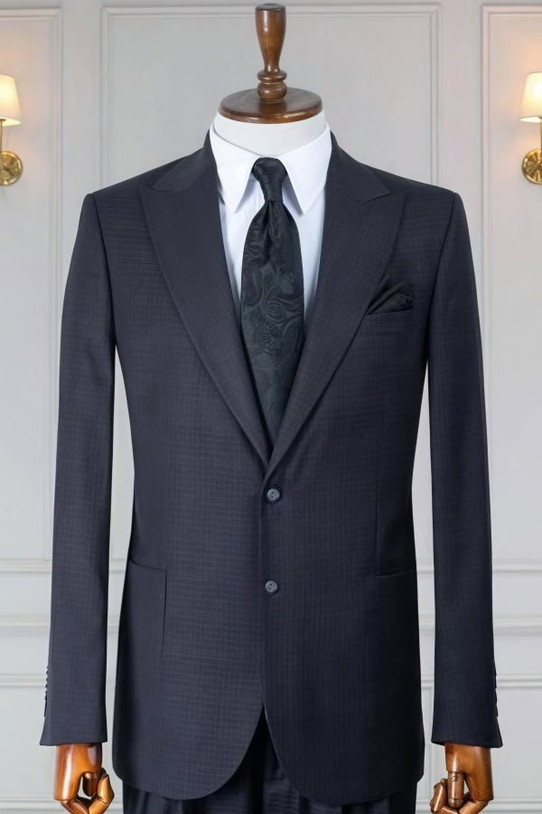 Big And Tall Dark Gray Peaked Lapel Business Suits For Men