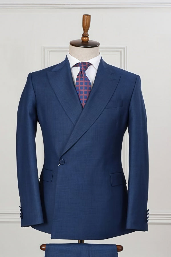 Formal Navy Blue Peaked Lapel Men's Business Suits