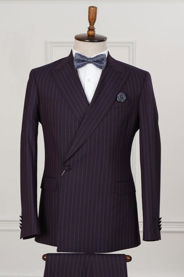 Modern Grape Pinstriped Close Fitting Men's Business Suits