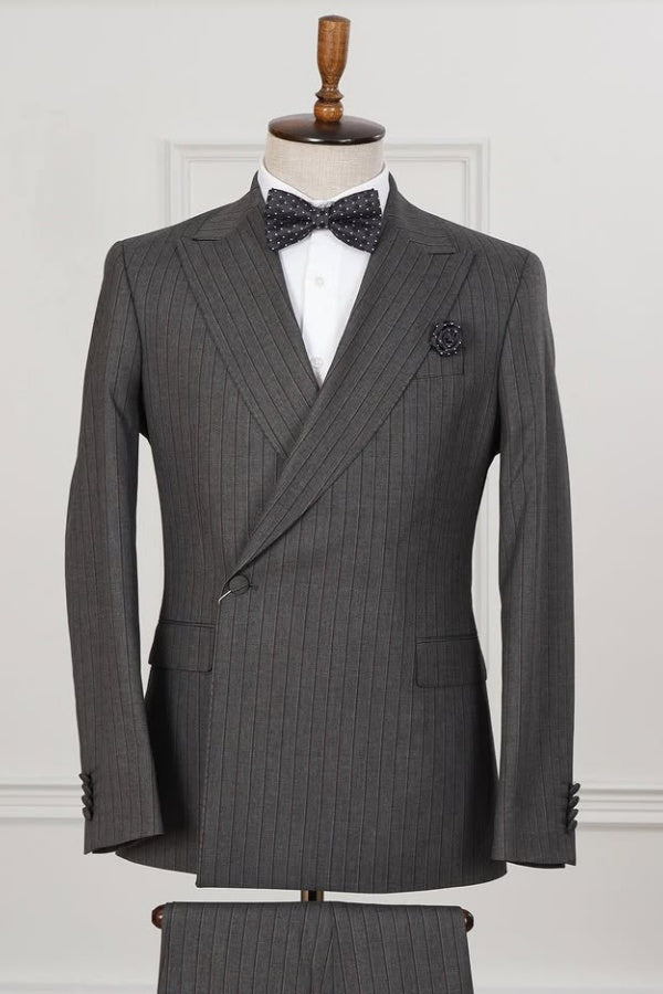 New Arrival Dark Gray Pinstriped Slim Fit Business Suits