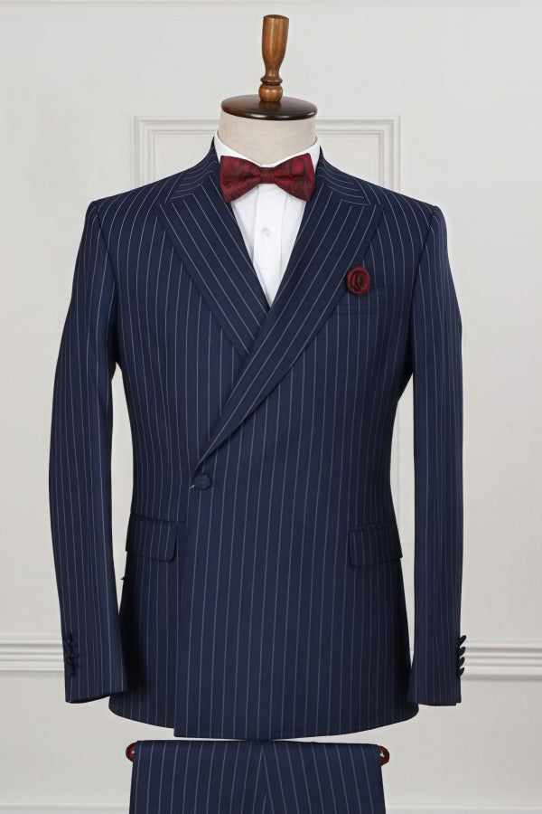 Best Fitted Navy Blue Pinstriped Fashion Business Suits