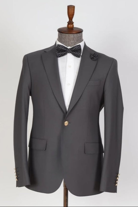 Simple Dark Gray Notch Lapel Business Men Suits