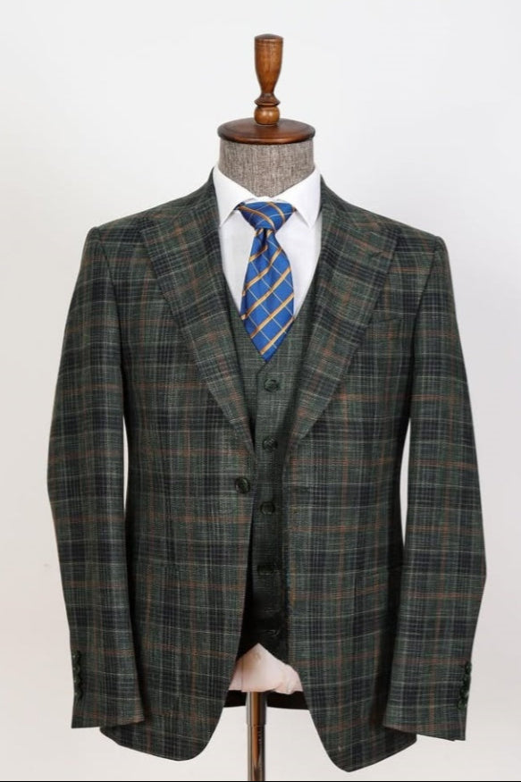 Glamorous Green Bespoke Plaid 3 Pieces Business Suits For Men