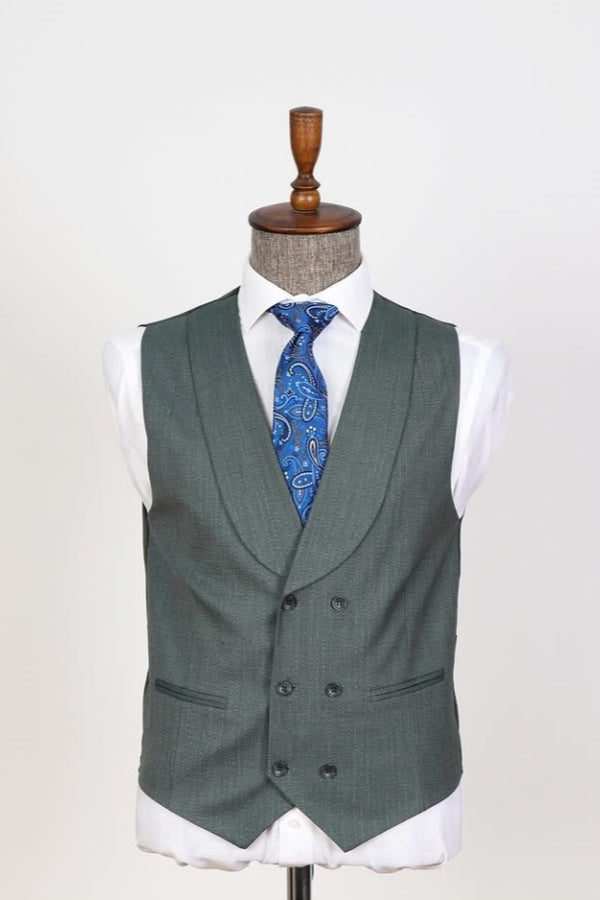 Modern Gray Green 3 Pieces Peaked Lapel Formal Men Suits