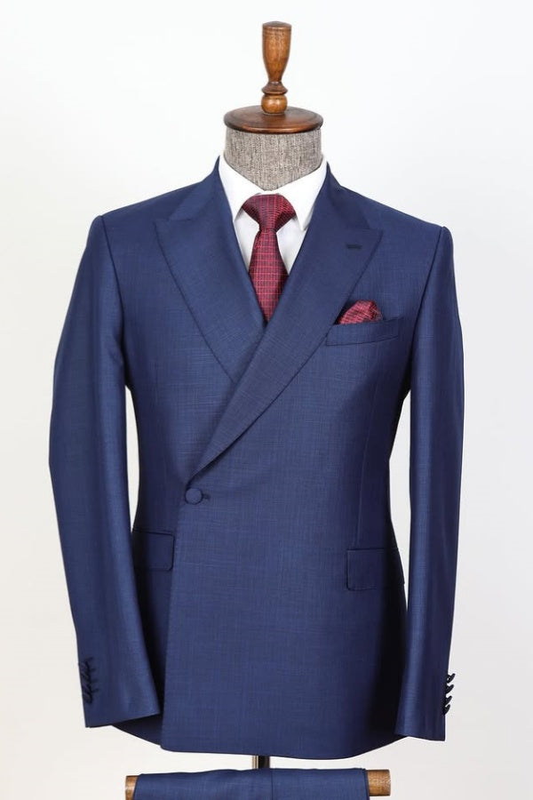 New Arrival Dark Blue Peaked Lapel Slim Fit Business Men Suits