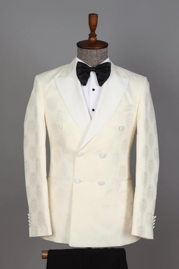Glamorous White Jacquard Double Breasted Prom Suits For Men