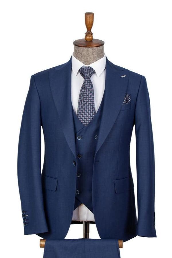 3 Pieces Dark Blue Newest Close Fitting Business Men Suits