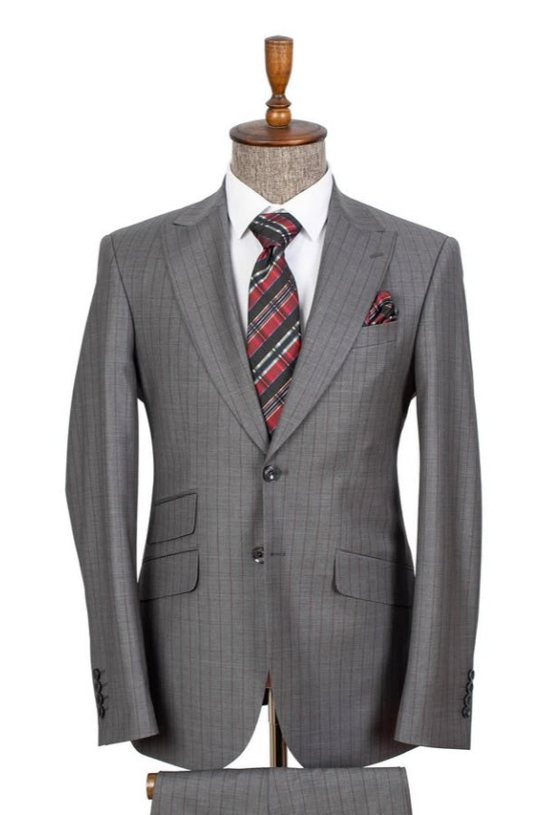 Modern Gray Stripe Peaked Lapel Classic Men's Business Suits