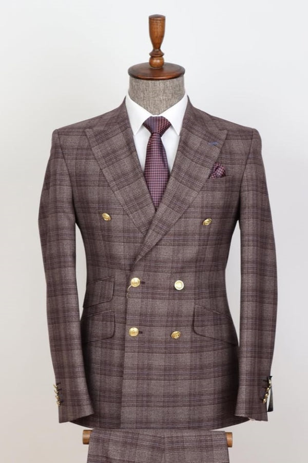 Fashion Brown Bespoke Double Breasted Business Men Suits