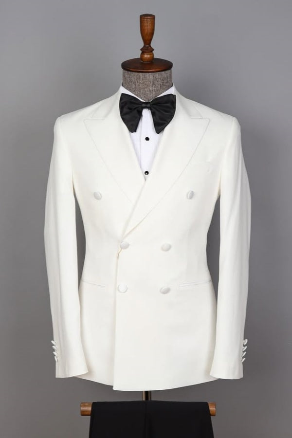 Fashion White Double Breasted Peaked Lapel Formal Suits For Men