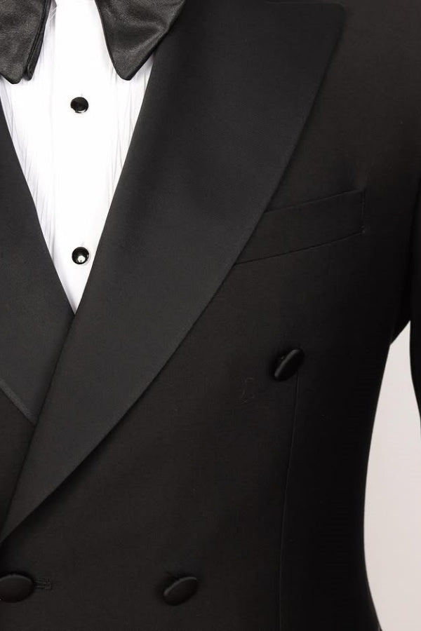 Newest Black Double Breasted Peaked Lapel Business Suits