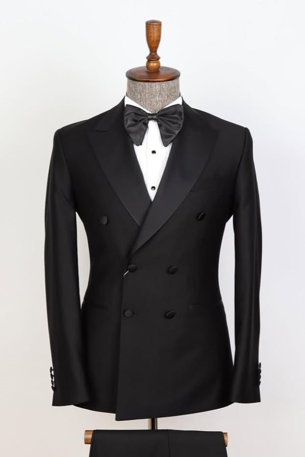 Newest Black Double Breasted Peaked Lapel Business Suits