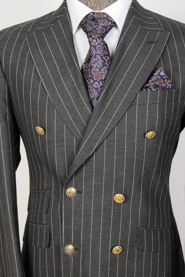 Popular Gray Pinstripe Double Breasted Business Men Suits