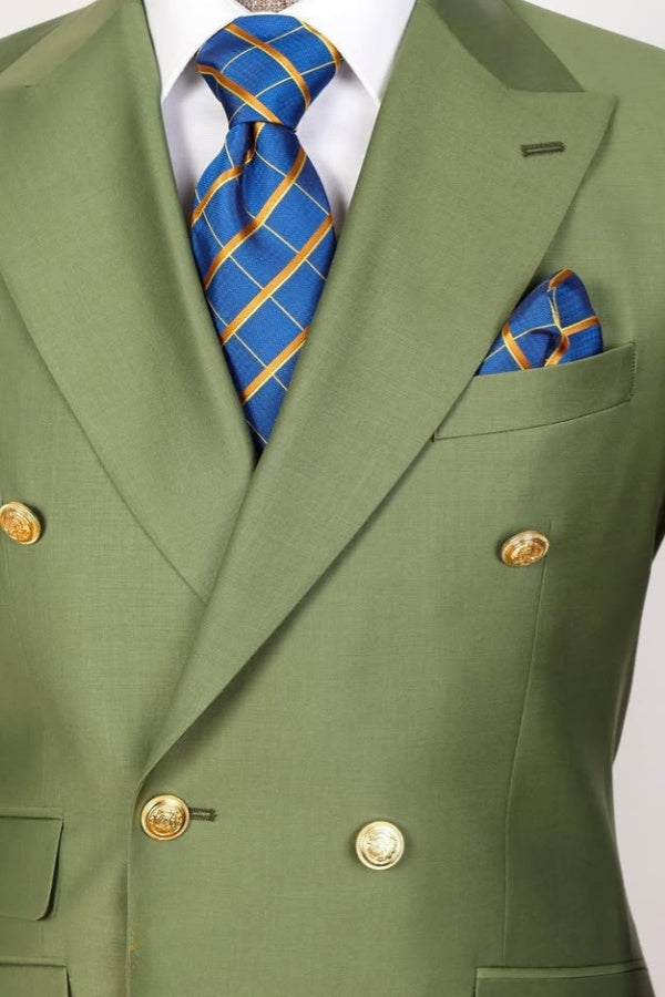 Popular Green Double Breasted Slim Fit Business Men Suits