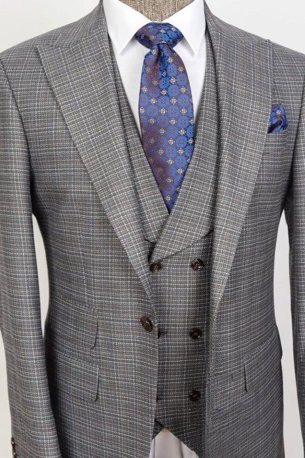 Modern Gray Plaid Bespoke Close Fitting Plaid Business Men Suits