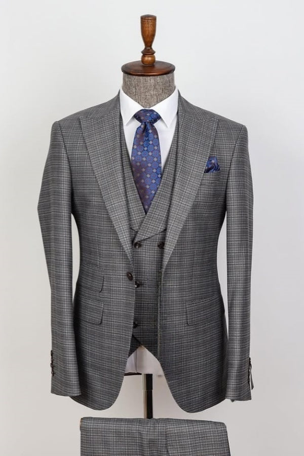 Modern Gray Plaid Bespoke Close Fitting Plaid Business Men Suits