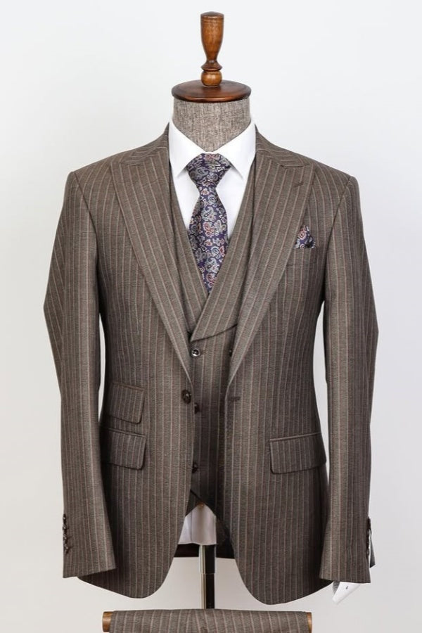 New Arrival Brown Pinstripe 3 Pieces Business Men Suits