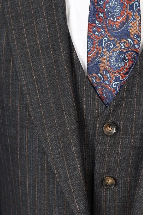 Stylish Gray Stripe New Arrival 3 Pieces Close Fitting Men Suits