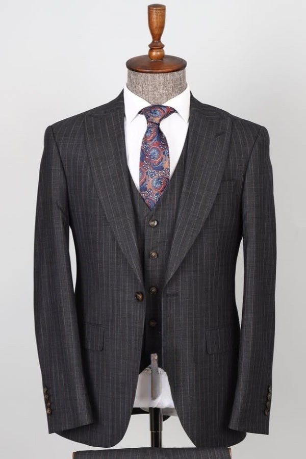 Stylish Gray Stripe New Arrival 3 Pieces Close Fitting Men Suits