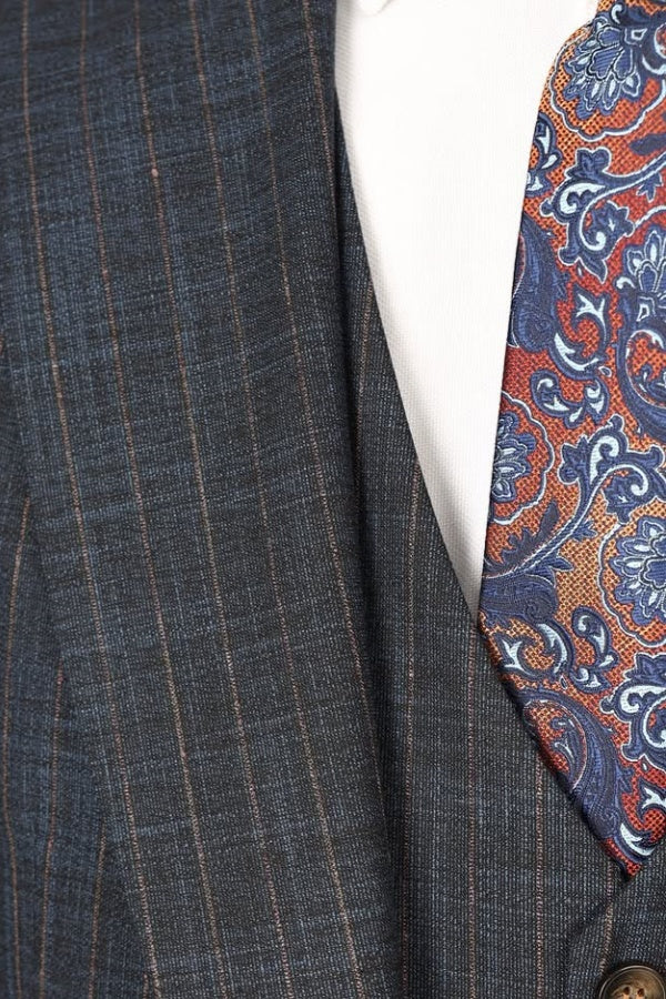 Newest Blue Stripe Fancy Slim Fit Men Suits With Waistcoat