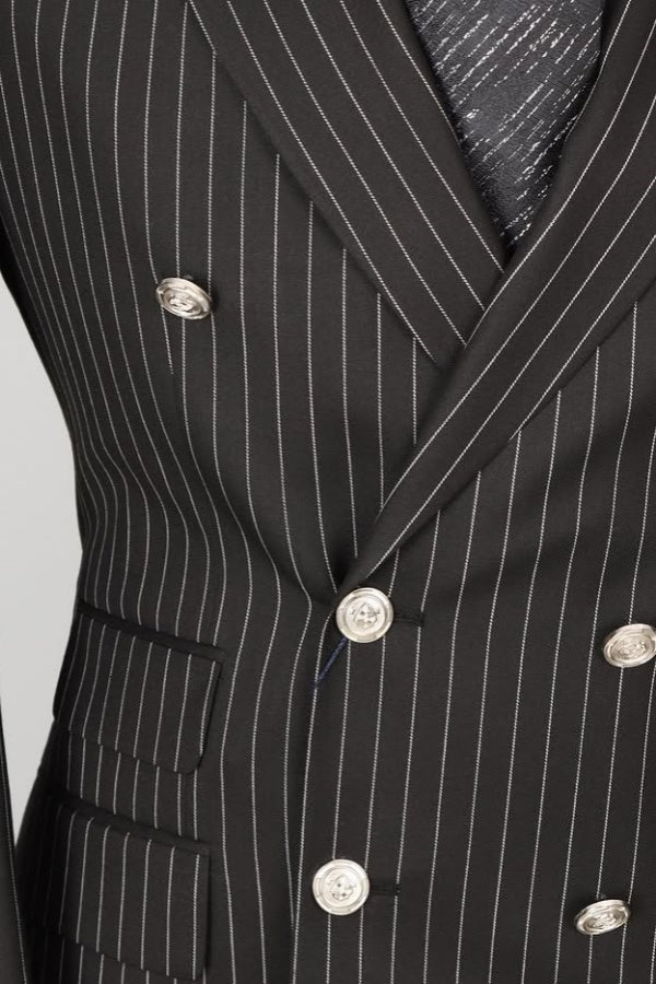 Classic Black Fashion Pinstripe Double Breasted Business Men Suits