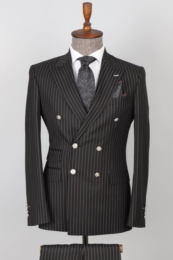 Classic Black Fashion Pinstripe Double Breasted Business Men Suits