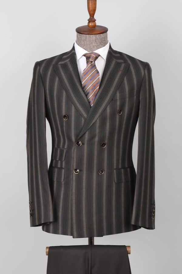 Popular Dark Gray New Arrival Stripe Close Fitting Men's Business Suits
