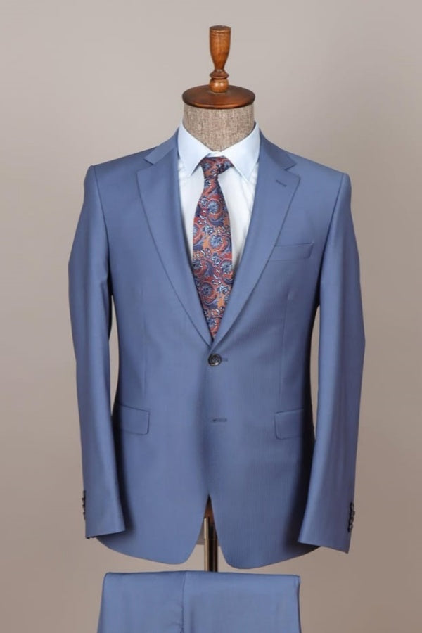 Modern Light Blue Notched Lapel Business Men Suits
