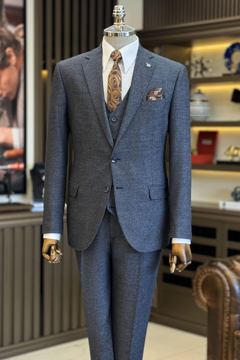 Modern Dark Gray 3 Pieces Slim Fit Men Suits