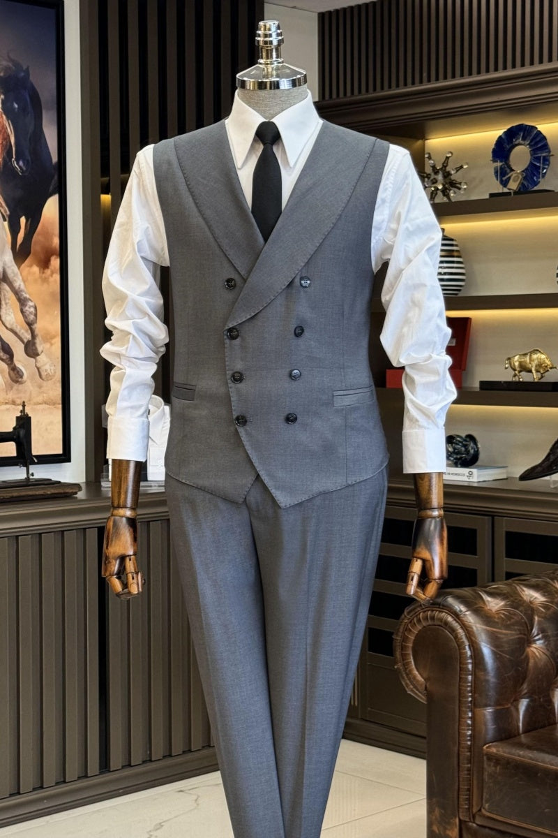 Modern Gray Newest Waistcoat With Pants
