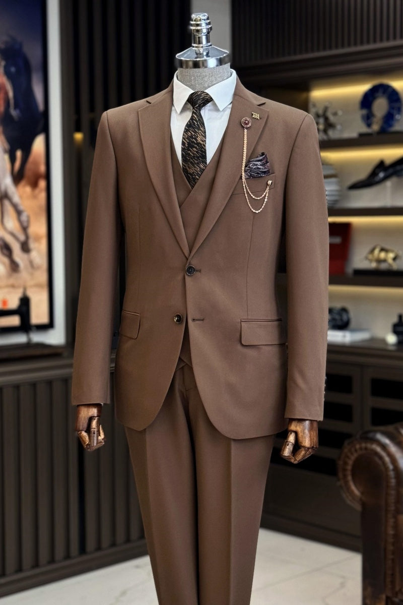 Modern Dark Brown Formal Suits With Waistcoat