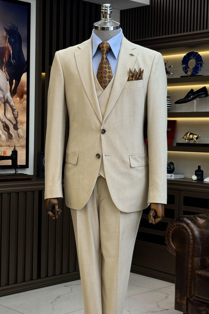 Popular Beige 3 Pieces Men’s Business Suits