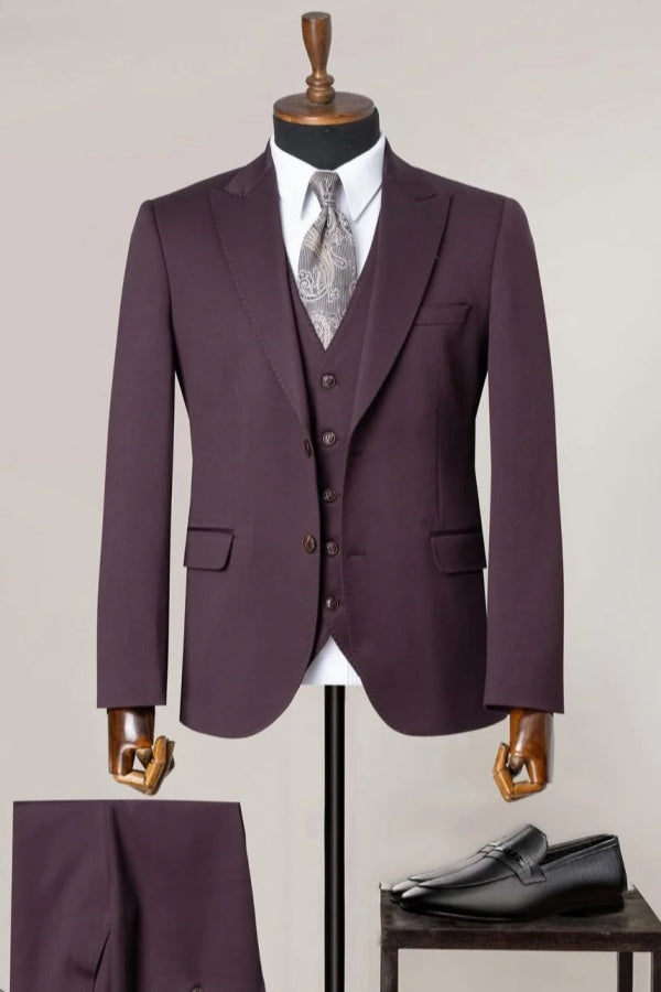 Stylish Purple 3 Pieces Peaked Lapel Prom Suits