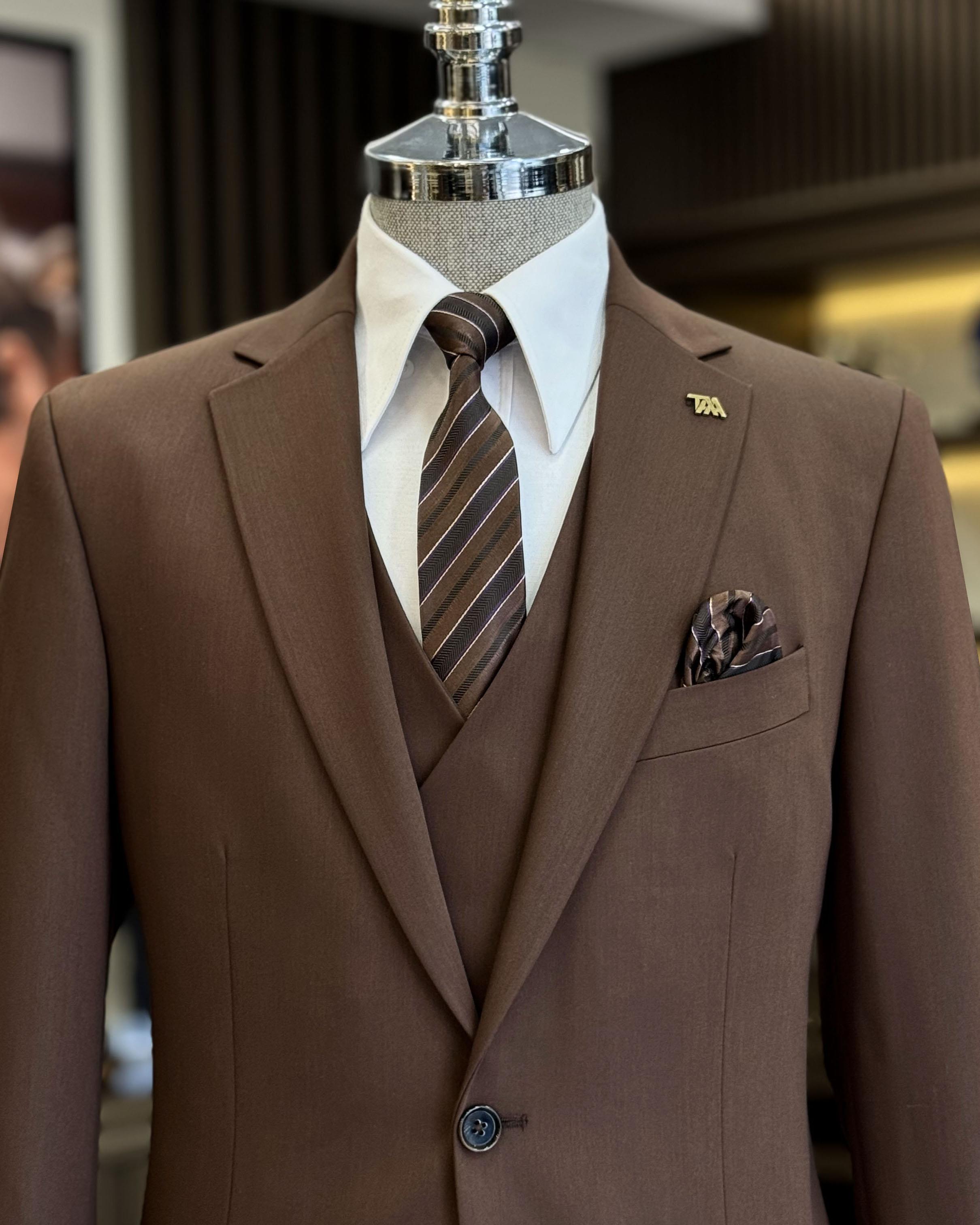 Modern Dark Brown 3 Pieces Men’s Business Suits