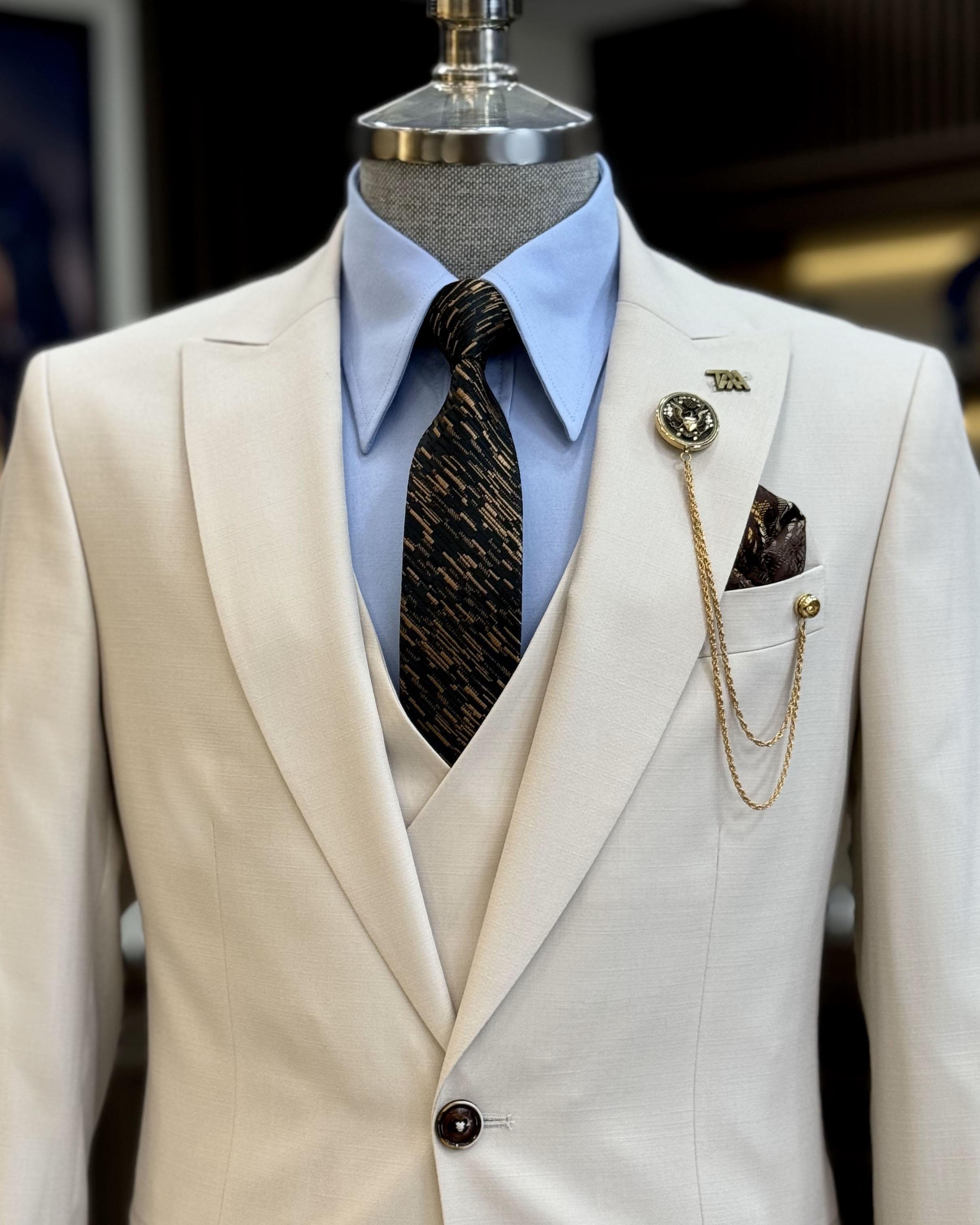 Glamorous Off-White 3 Pieces Formal Suits For Men